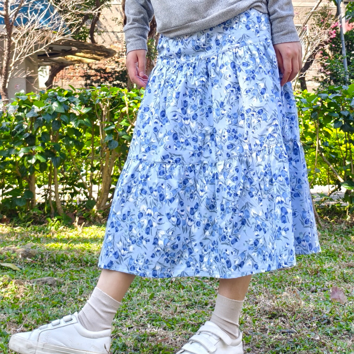 Blue Purple Flowers Handmade Skirt