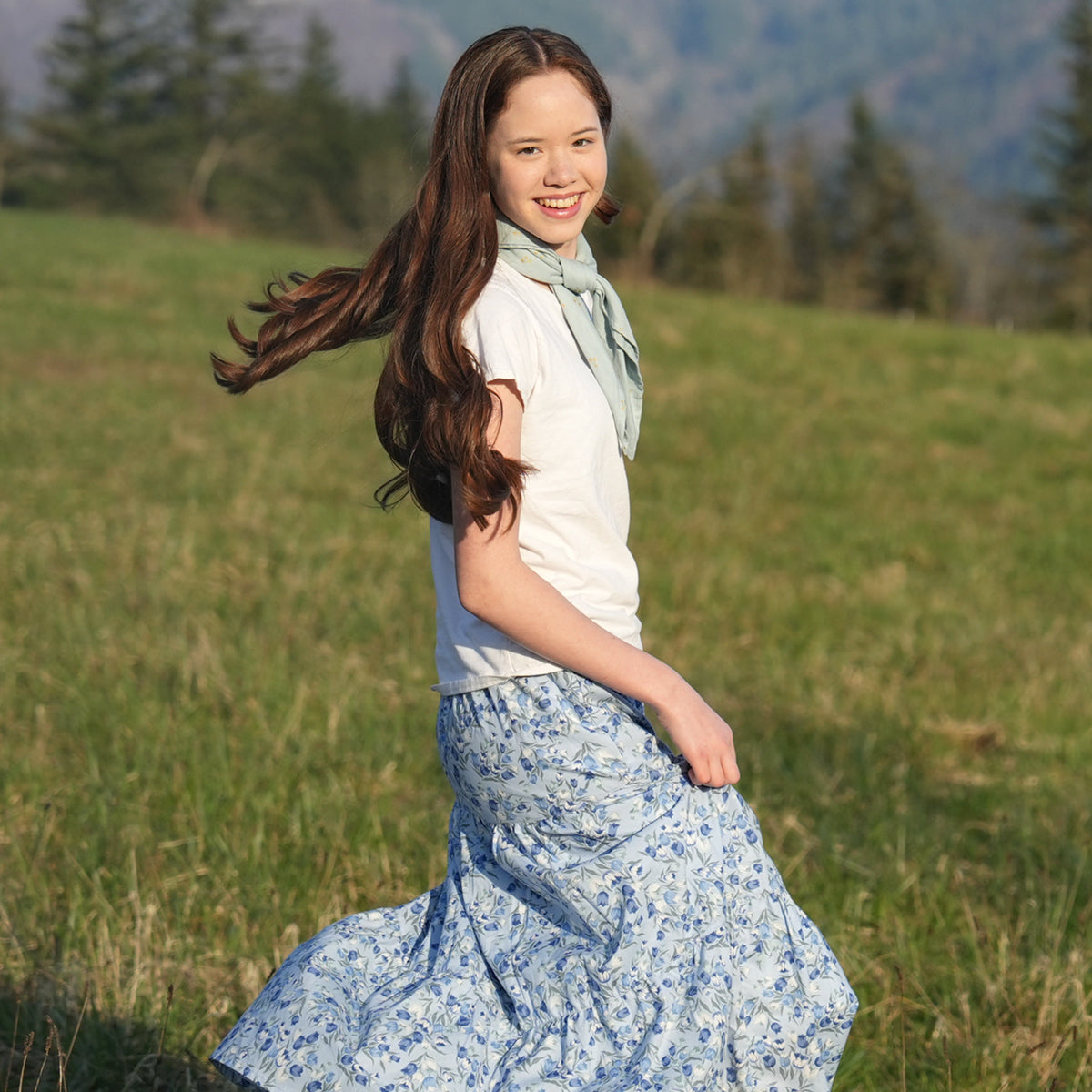 Blue Purple Flowers Handmade Skirt