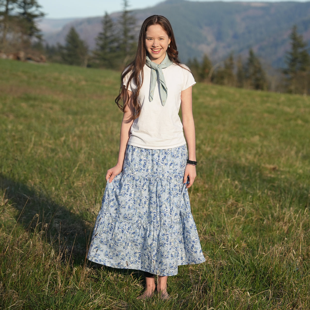 Blue Purple Flowers Handmade Skirt