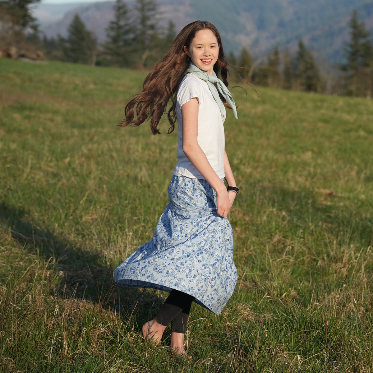 Blue Purple Flowers Handmade Skirt