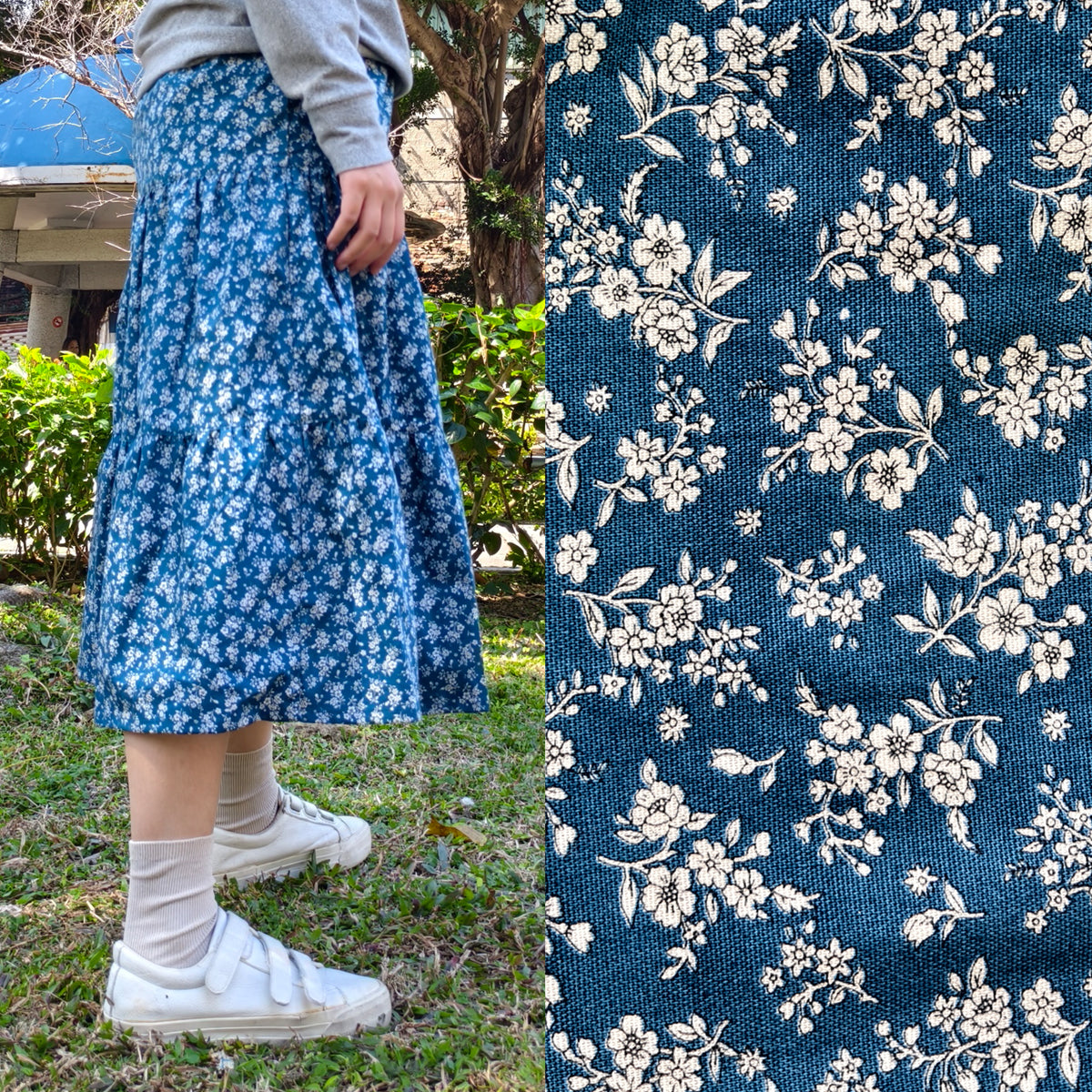 Dark Color White Flowers Handmade Skirt