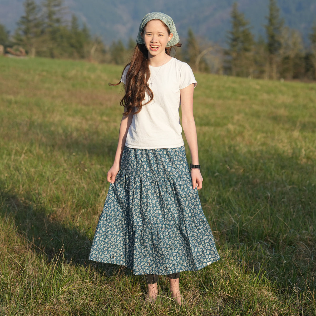 Dark Color White Flowers Handmade Skirt