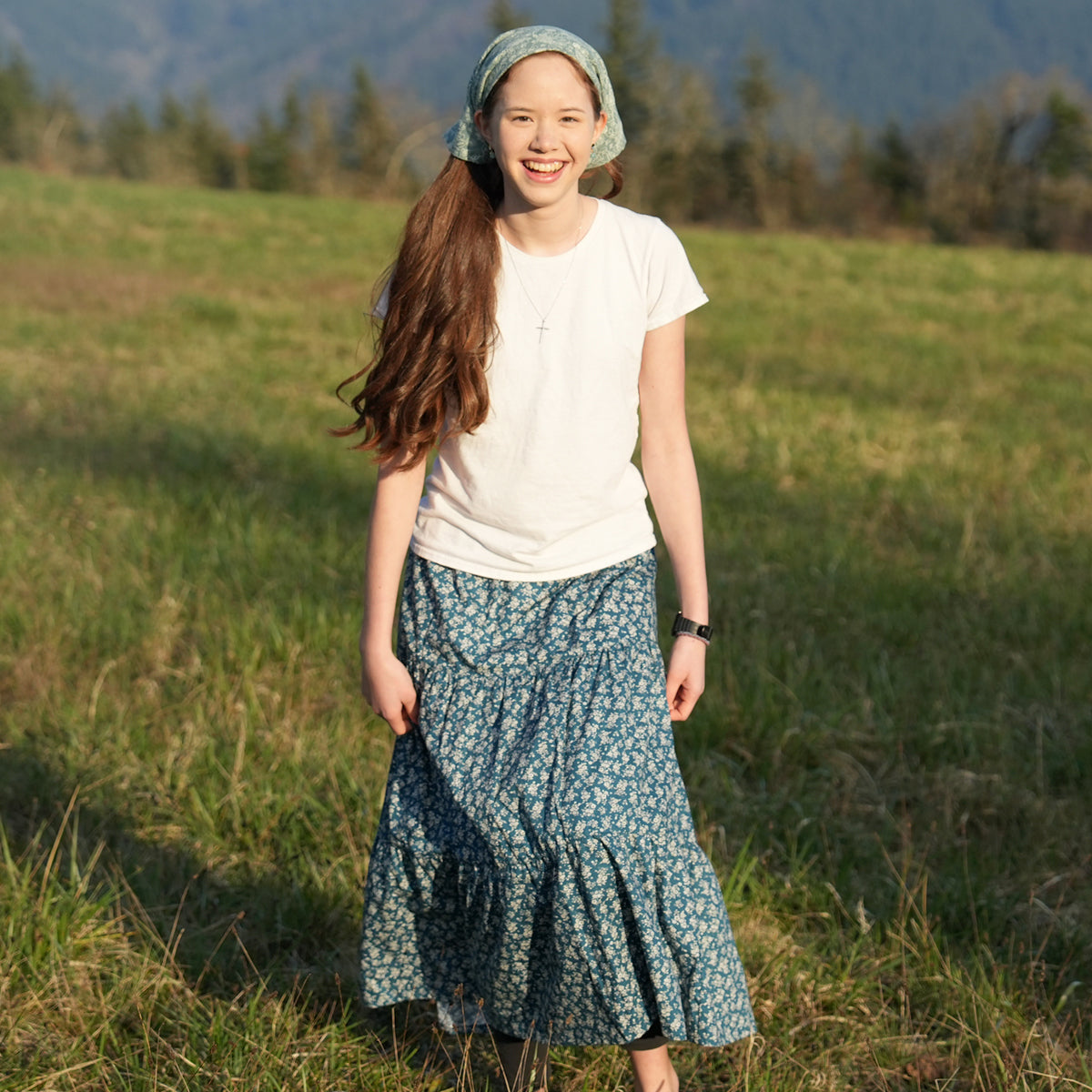 Dark Color White Flowers Handmade Skirt