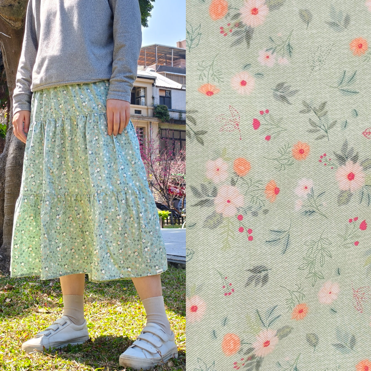 Light Green Flower Handmade Skirt