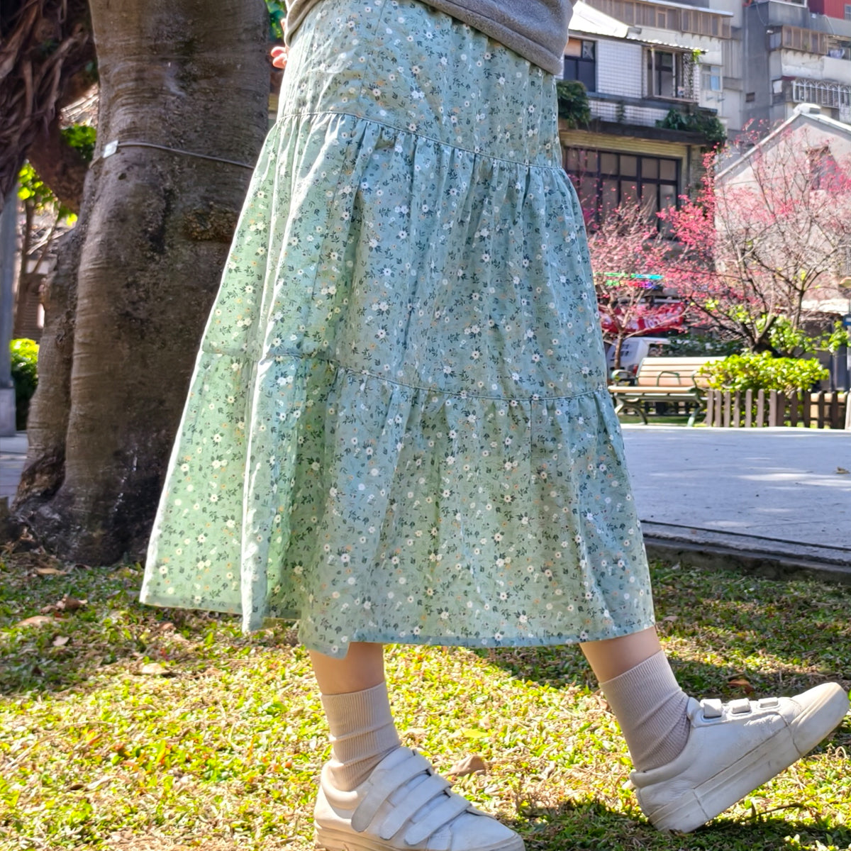 Light Green Flower Handmade Skirt