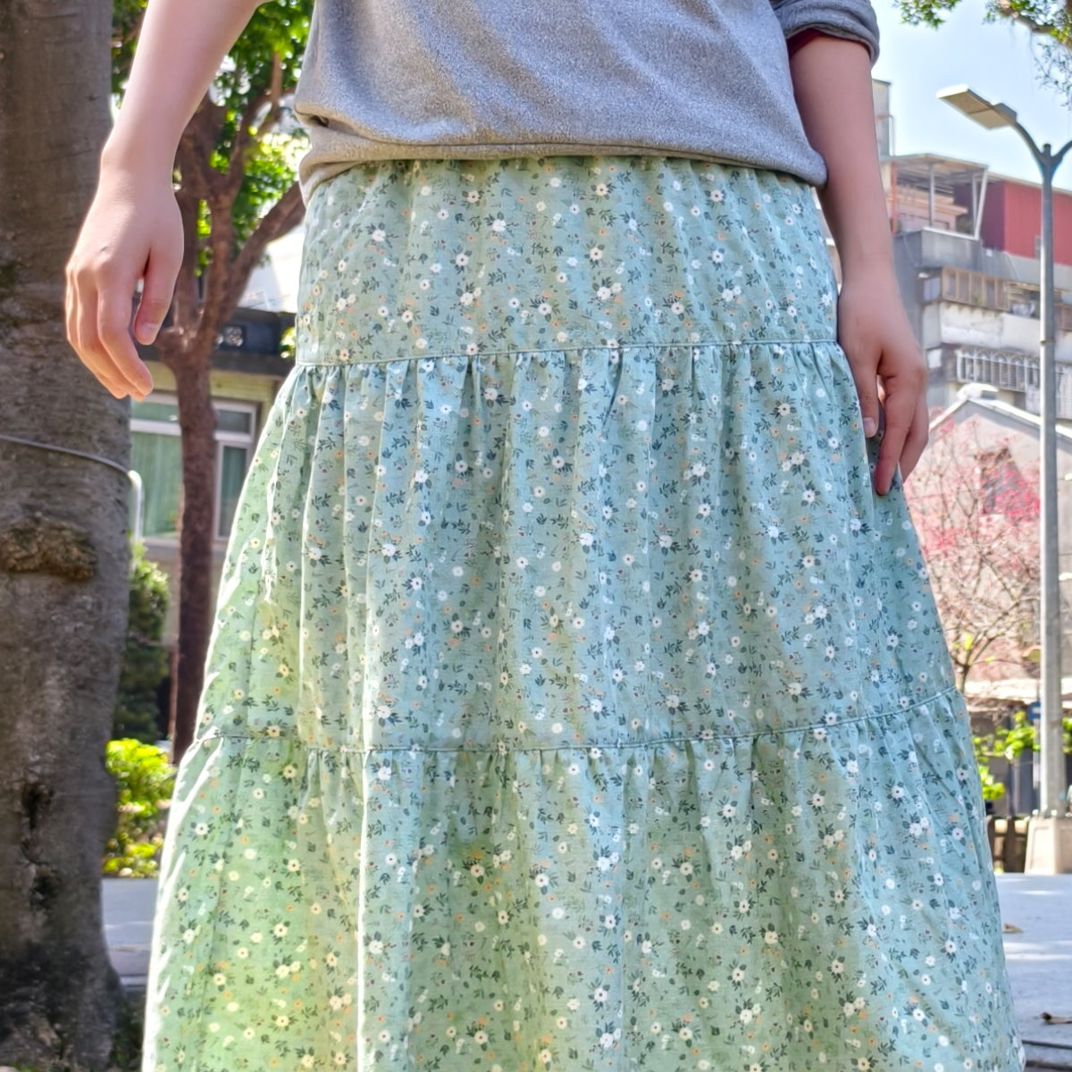 Light Green Flower Handmade Skirt