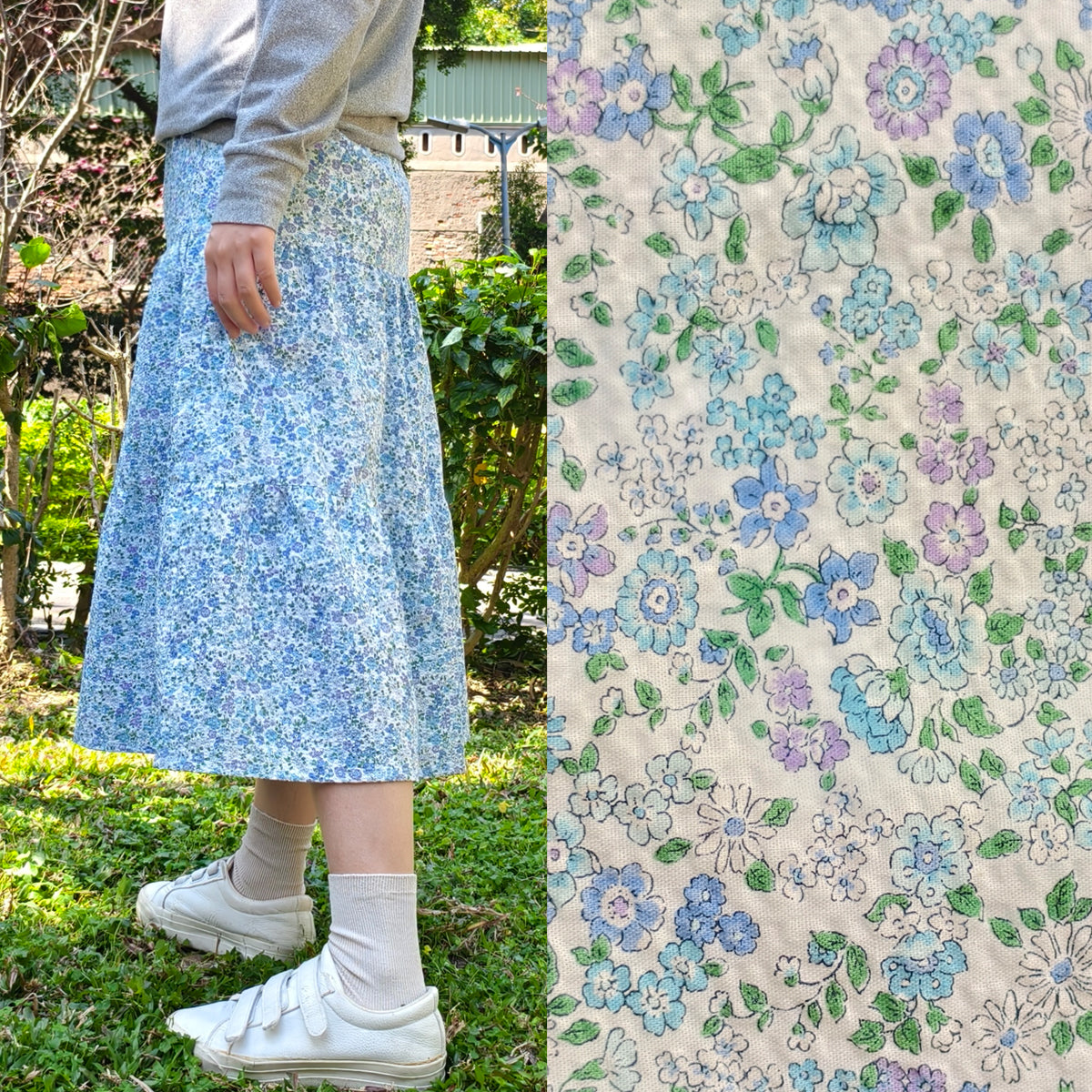 Blue Purple Flower Handmade Skirt