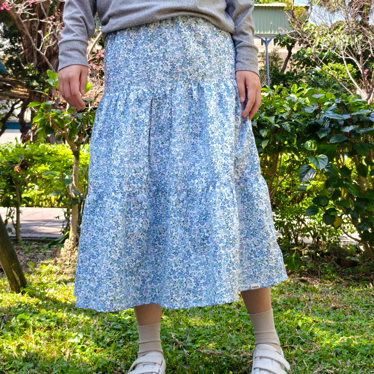 Blue Purple Flower Handmade Skirt