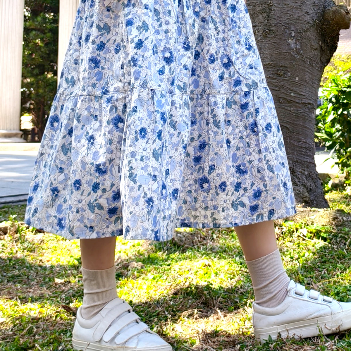 Creamy White Purple Flowers Handmade Skirt