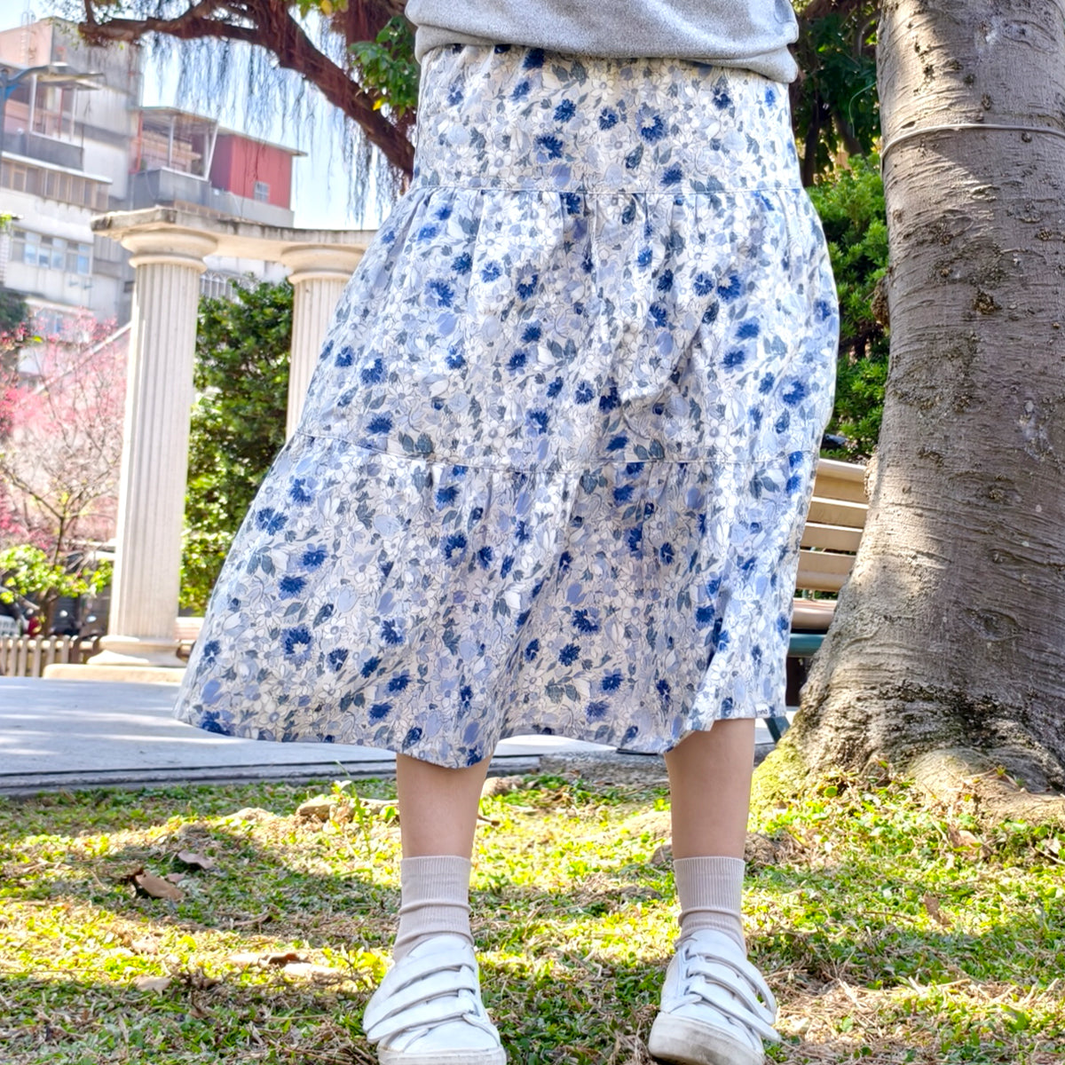 Creamy White Purple Flowers Handmade Skirt